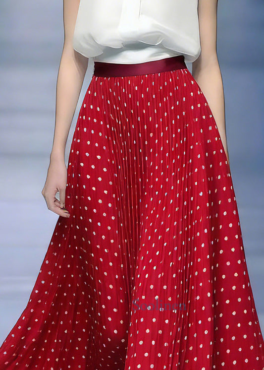 Beautiful Red Elastic Waist Dot Maxi Skirts Summer