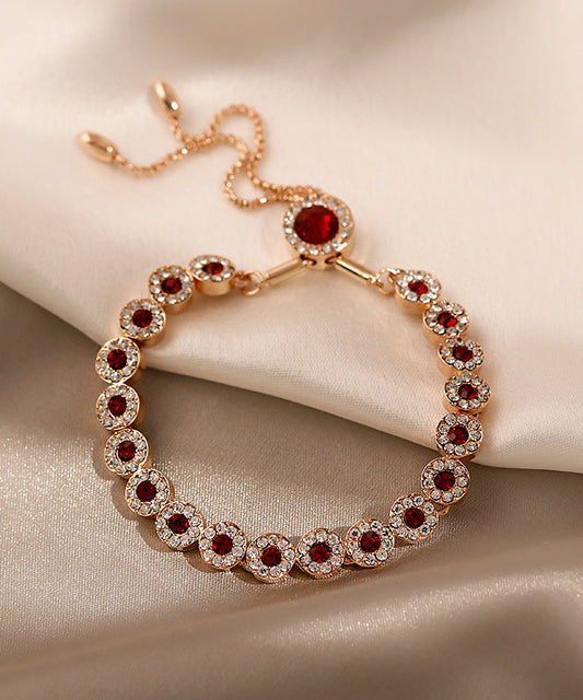 Hermosa pulsera con borlas de cristal y circonitas de aleación de plata esterlina roja