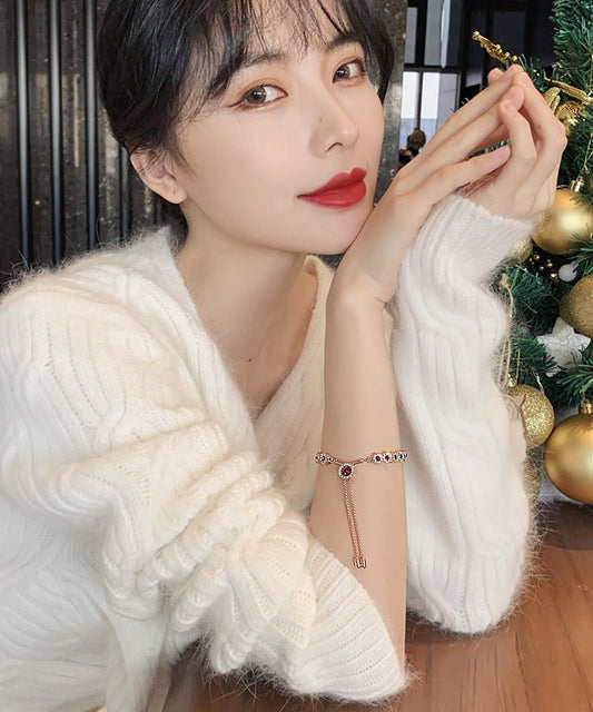 Hermosa pulsera con borlas de cristal y circonitas de aleación de plata esterlina roja