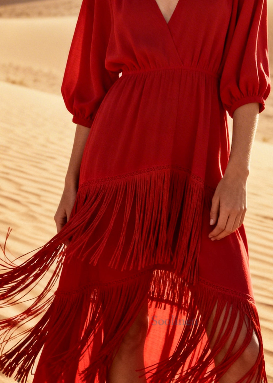 Beautiful Red Tasseled Low High Design Cotton Dresses Summer