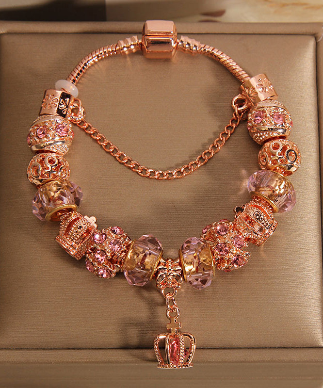 Hermosa pulsera con dije de borla de corona de cristal de plata esterlina y oro rosa