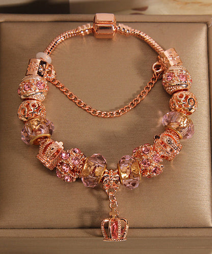 Hermosa pulsera con dije de borla de corona de cristal de plata esterlina y oro rosa