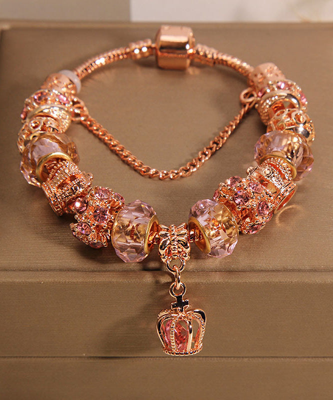 Hermosa pulsera con dije de borla de corona de cristal de plata esterlina y oro rosa