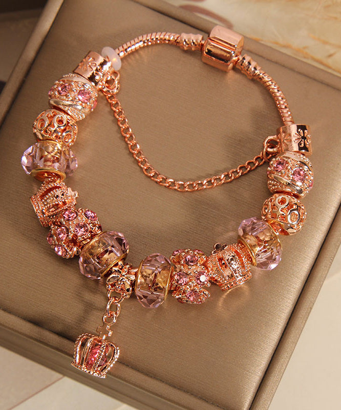 Hermosa pulsera con dije de borla de corona de cristal de plata esterlina y oro rosa