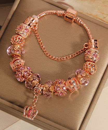 Hermosa pulsera con dije de borla de corona de cristal de plata esterlina y oro rosa