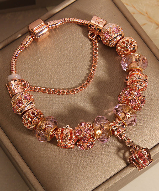 Hermosa pulsera con dije de borla de corona de cristal de plata esterlina y oro rosa