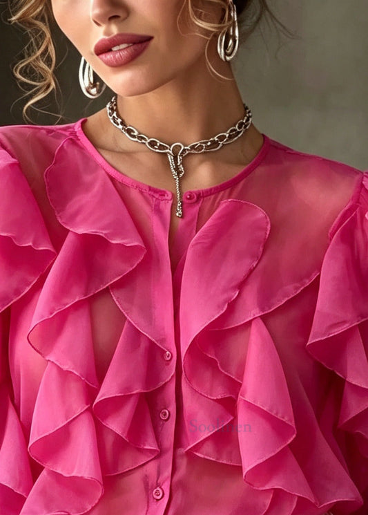 Beautiful Rose Ruffled Chiffon UPF 50+ Shirt Top Summer