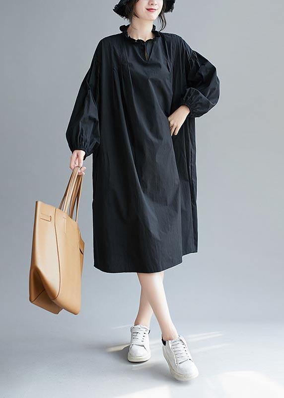 Beautiful Ruffled Baggy Black  Dresses - SooLinen