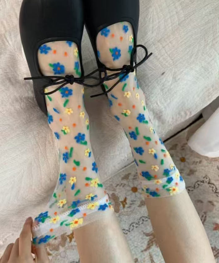 Beautiful Sheer Mesh Paintings Mid Calf Socks