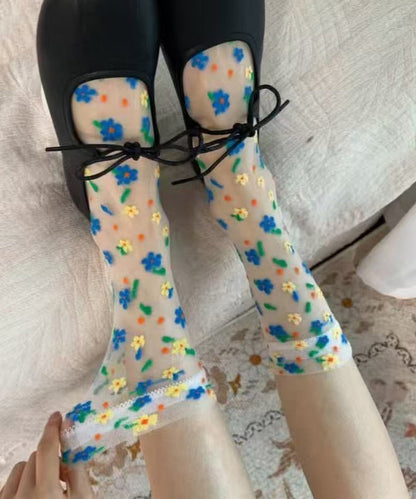 Beautiful Sheer Mesh Paintings Mid Calf Socks