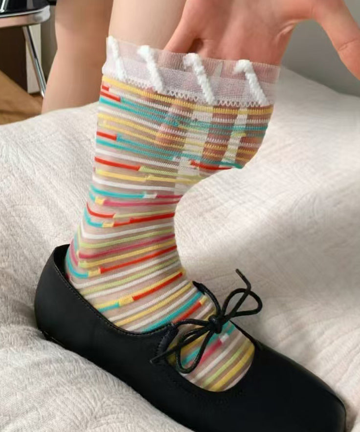 Beautiful Sheer Mesh Paintings Mid Calf Socks