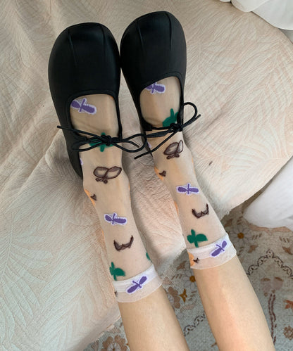 Beautiful Sheer Mesh Paintings Mid Calf Socks