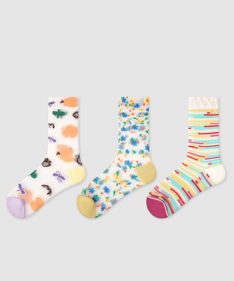 Beautiful Sheer Mesh Paintings Mid Calf Socks