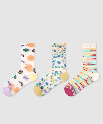 Beautiful Sheer Mesh Paintings Mid Calf Socks
