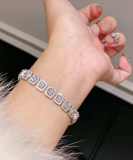 Beautiful Silvery Square Zircon Chain Bracelet