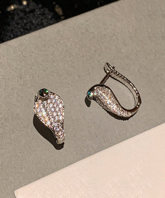 Beautiful Silvery Zircon Sparkling Stud Earrings