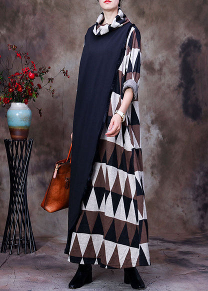 Beautiful Turtleneck Plaid Patchwork Fall Long sleeve Dress