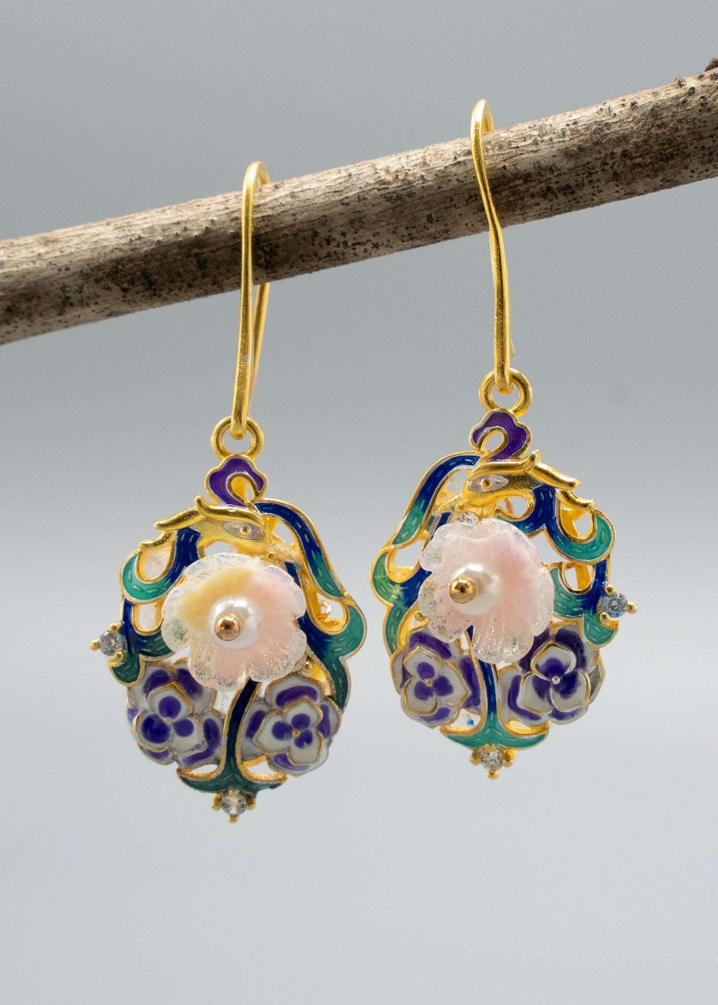 Beautiful Use Enamel Techniques Metal Drop Earrings