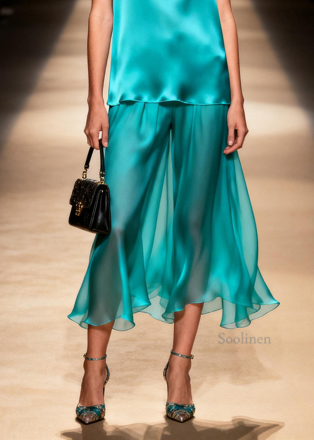 Beautiful V Neck False Two Pieces Patchwork Silk Dress Sleeveless
