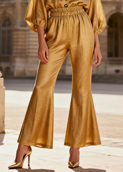Beautiful V Neck Patchwork Linen Silk Two Pieces Set Summer