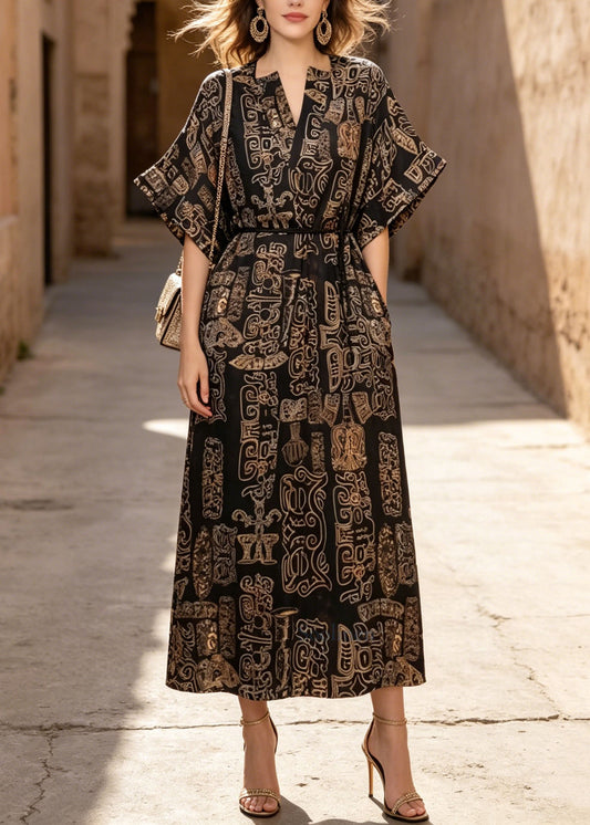 Beautiful V Neck Print Pockets Cotton Dresses Summer