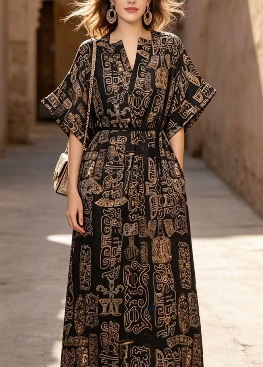 Beautiful V Neck Print Pockets Cotton Dresses Summer