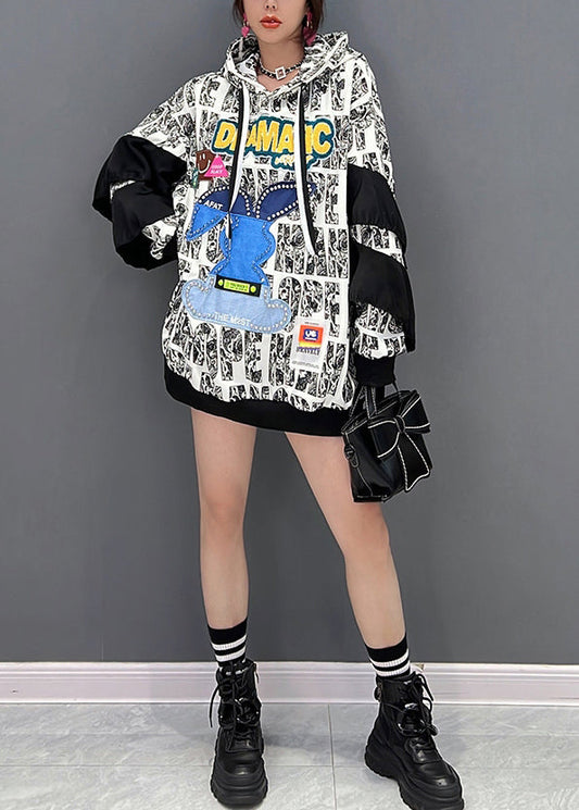 Schöne weiße Alphabet Print Nail Bead Kapuzen Sweatshirts Langarm