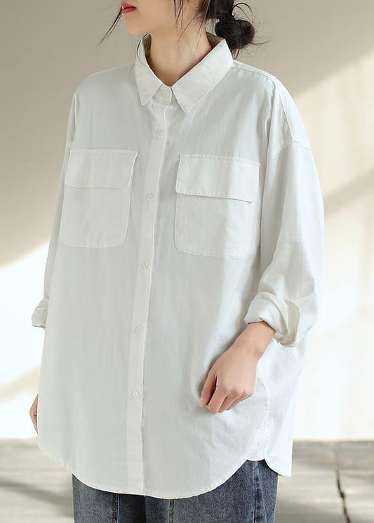 Beautiful White Clothes For Women Lapel Pockets Silhouette Spring Shirts - SooLinen