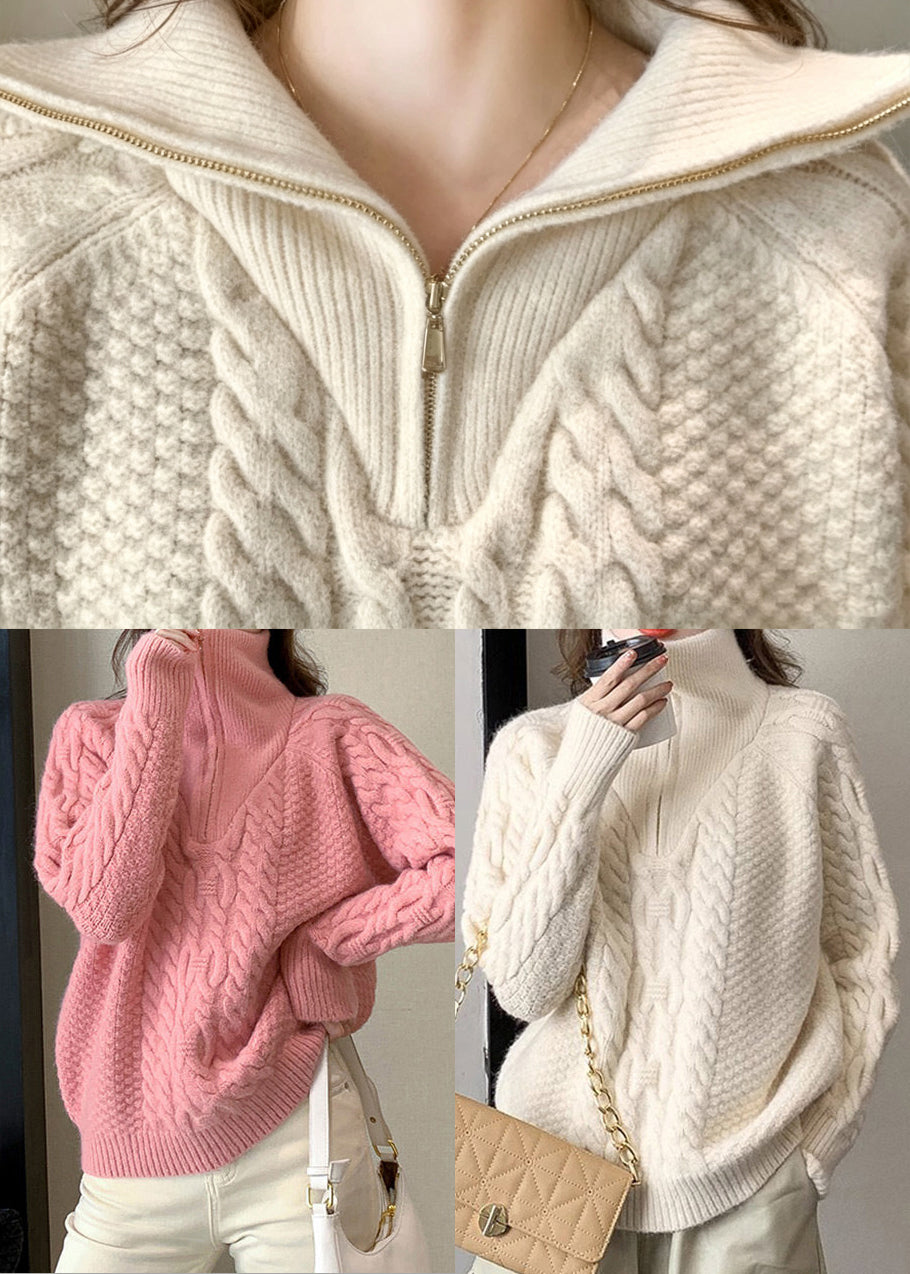 Beautiful White High Neck Thick Knit Sweater Tops Winter