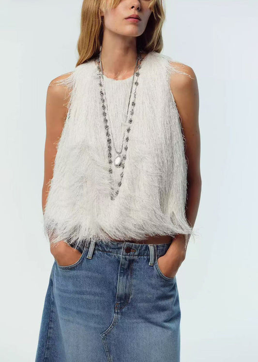 Beautiful White O-Neck Tassel Blouses Summer