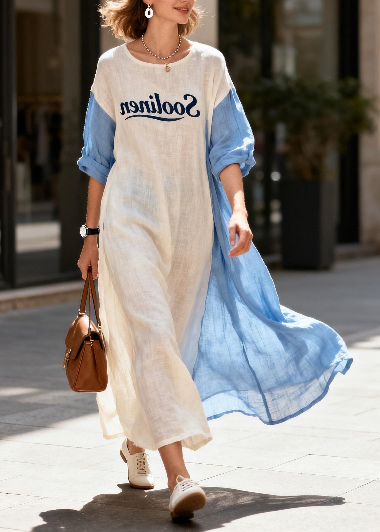Beautiful White Oversized Patchwork Cotton Maxi Dresses Summer
