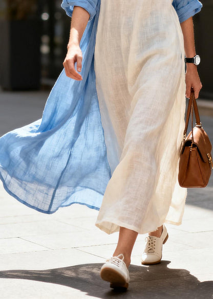 Beautiful White Oversized Patchwork Cotton Maxi Dresses Summer