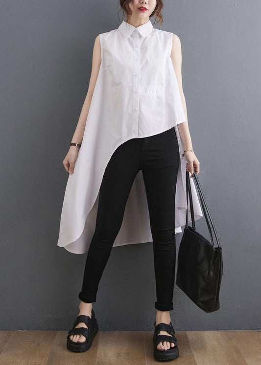 Beautiful White Peter Pan Collar Button Cotton Shirt Summer - SooLinen