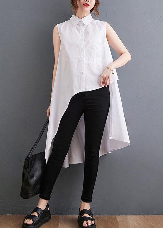 Beautiful White Peter Pan Collar Button Cotton Shirt Summer - SooLinen