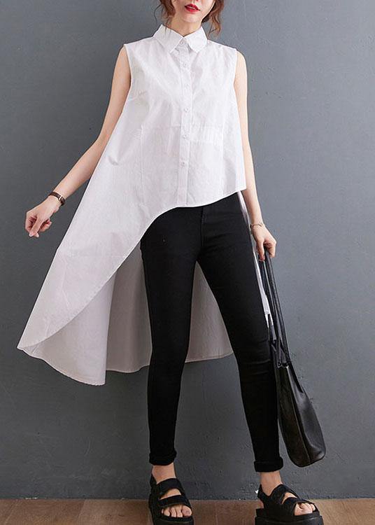 Beautiful White Peter Pan Collar Button Cotton Shirt Summer - SooLinen