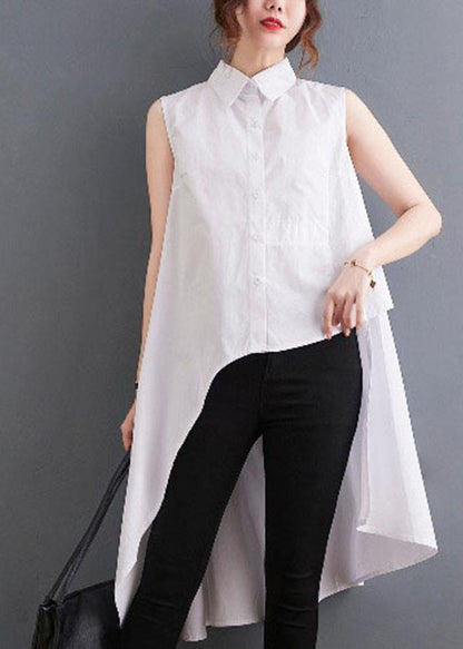 Beautiful White Peter Pan Collar Button Cotton Shirt Summer - SooLinen