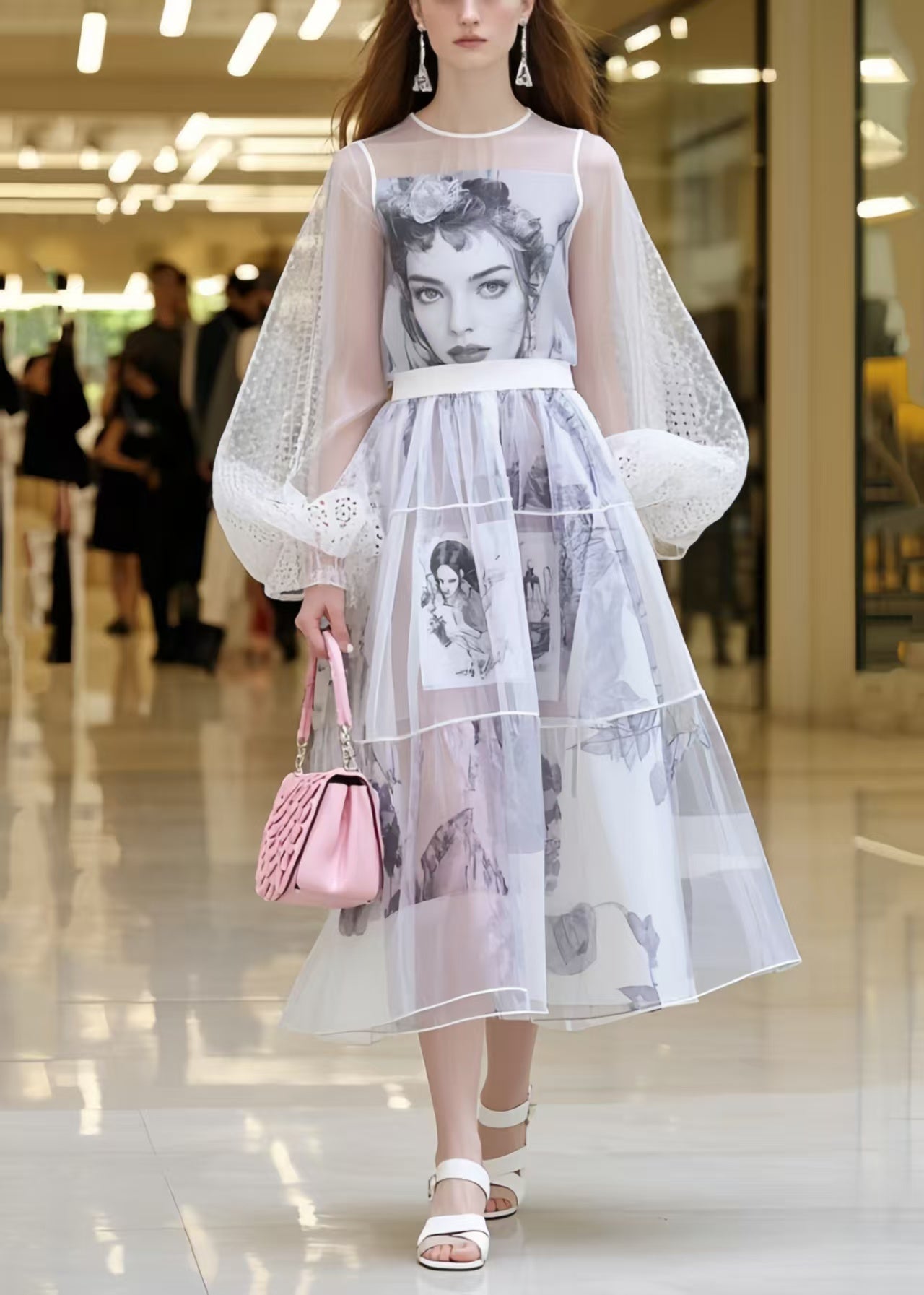 Beautiful White Print Chiffon Perspective Dresses Summer