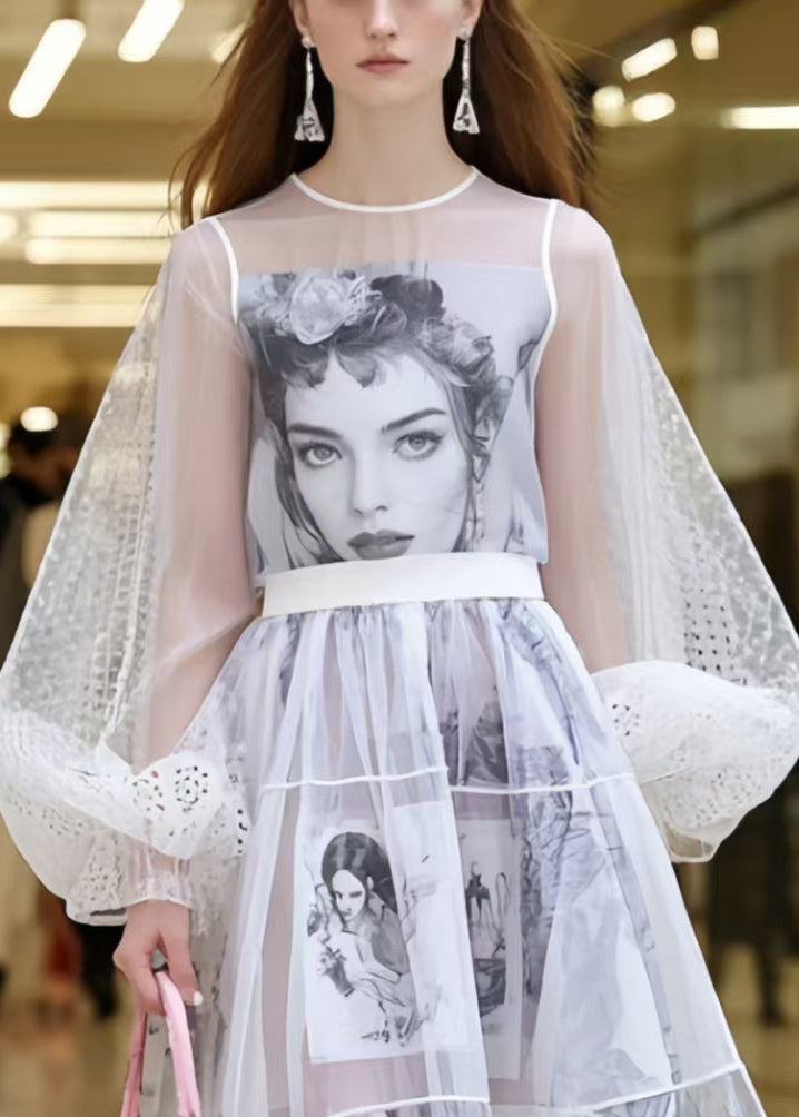 Beautiful White Print Chiffon Perspective Dresses Summer