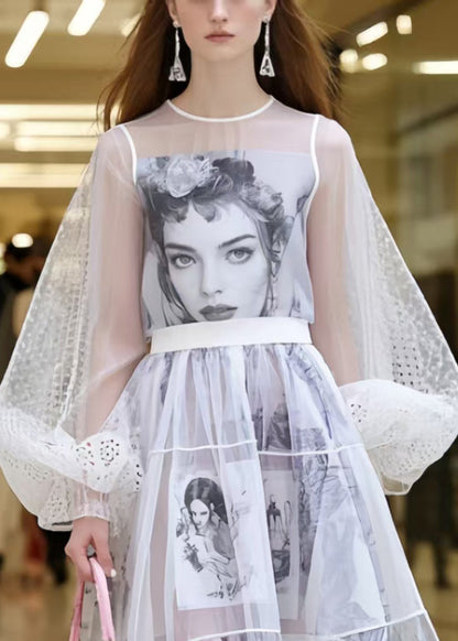 Beautiful White Print Chiffon Perspective Dresses Summer