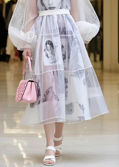 Beautiful White Print Chiffon Perspective Dresses Summer