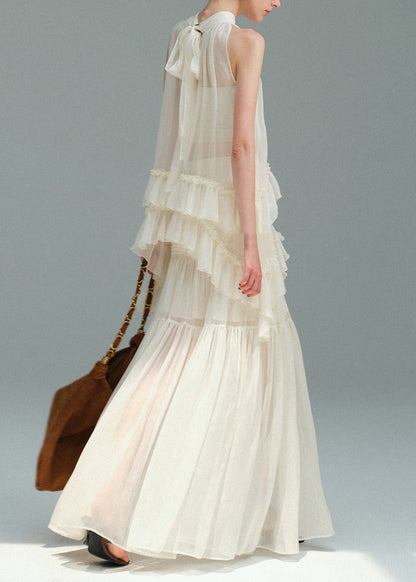 Beautiful White Ruffled Patchwork Chiffon Two Pieces Set Sleeveless