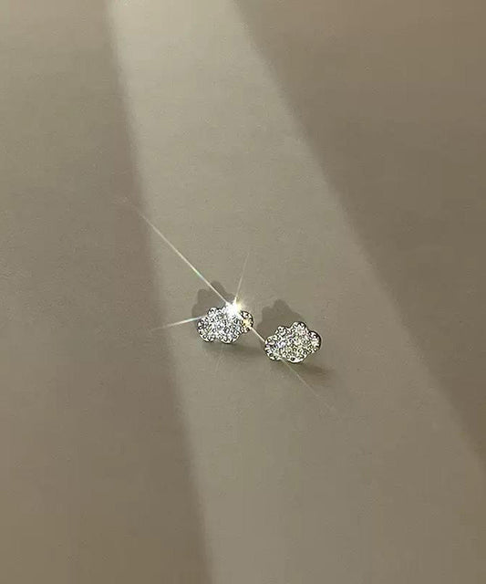 Beautiful White Sterling Silver Zircon Clouds Stud Earrings