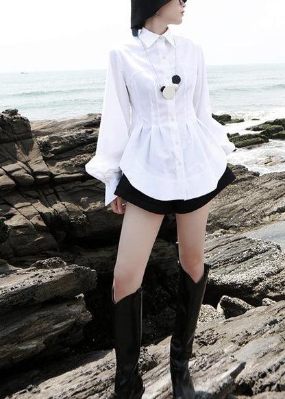 Beautiful White traveling fashion Cotton Blouse Tops Spring - SooLinen