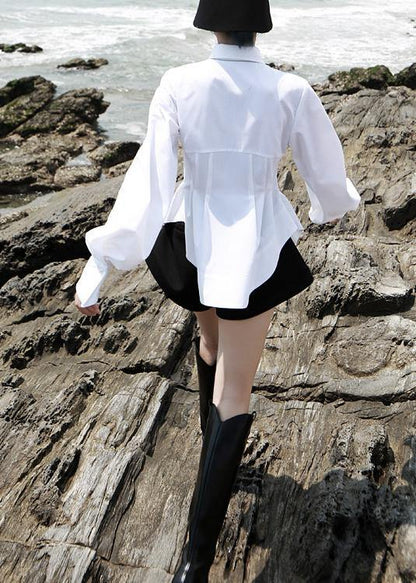 Beautiful White traveling fashion Cotton Blouse Tops Spring - SooLinen