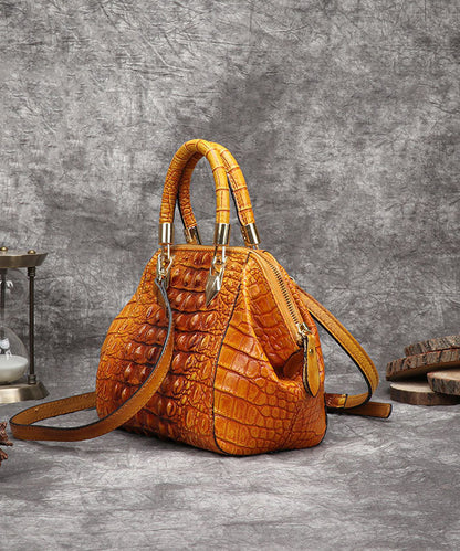 Beautiful Yellow Crocodile pattern Paitings Calf Leather Satchel Handbag