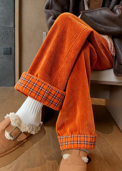 Wunderschöne gelbe Cordhose mit Patchwork-Taschen und weitem Bein für den Frühling