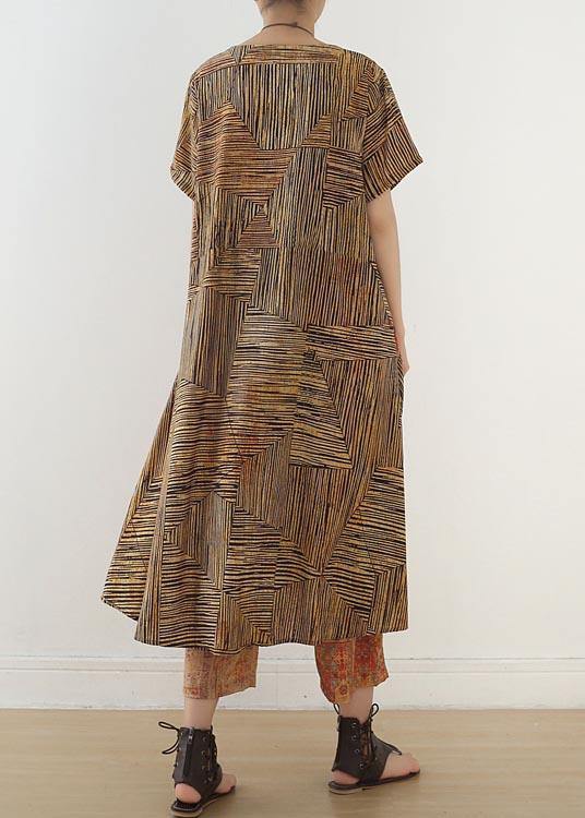 Beautiful Yellow Print Patchwork Summer Linen Two Pieces Set - SooLinen