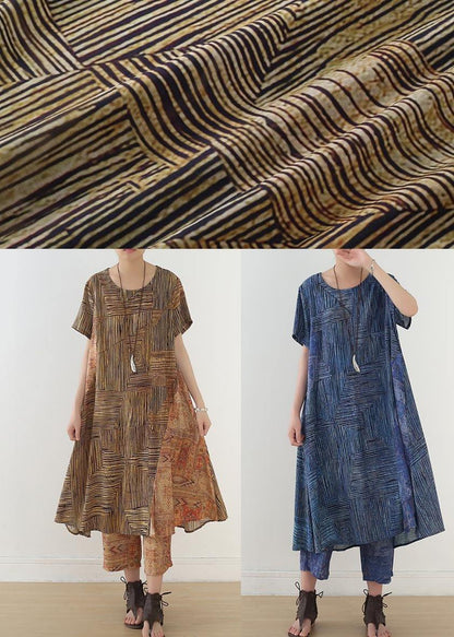 Beautiful Yellow Print Patchwork Summer Linen Two Pieces Set - SooLinen