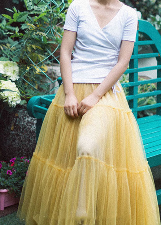 Beautiful Yellow Ruffled Patchwork tulle Skirts Spring