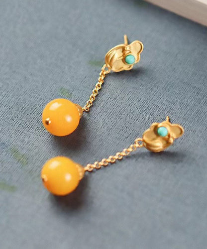 Wunderschöne gelbe Sterling Silber Overgild Bienenwachs Türkis Tropfen Ohrringe